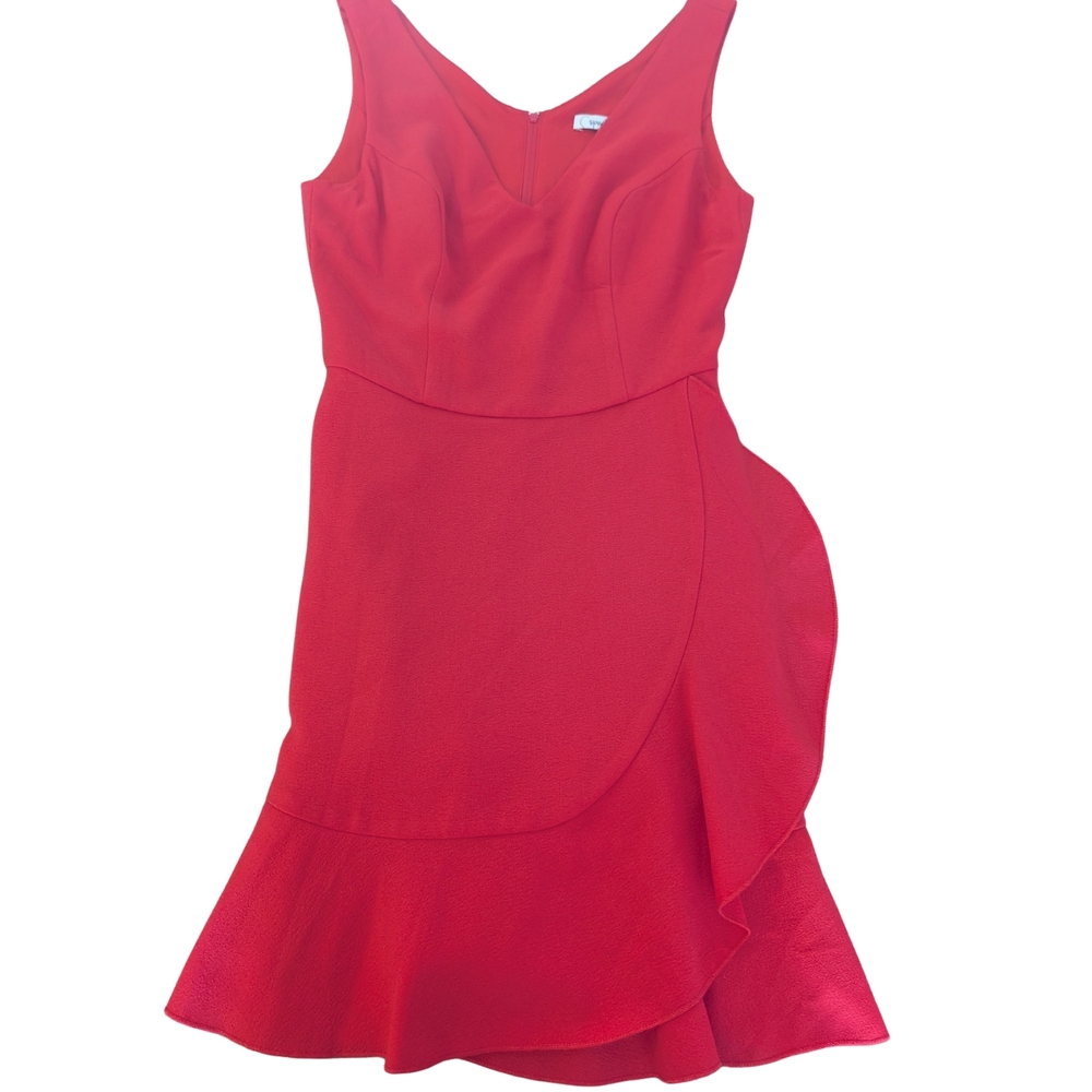 EUC Speechless Womens Small Red Vneck Skater Zip Ruffle Fit Flare Dress Pockets
